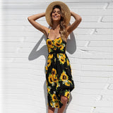 New Women Print Floral Stripe Long dress Sexy V-Neck Sleeveless Button Beach Casual Boho Midi Dress Plus Size 3XL