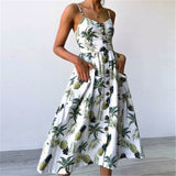 New Women Print Floral Stripe Long dress Sexy V-Neck Sleeveless Button Beach Casual Boho Midi Dress Plus Size 3XL