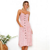 New Women Print Floral Stripe Long dress Sexy V-Neck Sleeveless Button Beach Casual Boho Midi Dress Plus Size 3XL