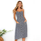 New Women Print Floral Stripe Long dress Sexy V-Neck Sleeveless Button Beach Casual Boho Midi Dress Plus Size 3XL