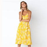 New Women Print Floral Stripe Long dress Sexy V-Neck Sleeveless Button Beach Casual Boho Midi Dress Plus Size 3XL