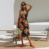 New Women Print Floral Stripe Long dress Sexy V-Neck Sleeveless Button Beach Casual Boho Midi Dress Plus Size 3XL
