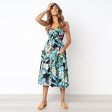 New Women Print Floral Stripe Long dress Sexy V-Neck Sleeveless Button Beach Casual Boho Midi Dress Plus Size 3XL