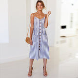 New Women Print Floral Stripe Long dress Sexy V-Neck Sleeveless Button Beach Casual Boho Midi Dress Plus Size 3XL