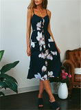New Women Print Floral Stripe Long dress Sexy V-Neck Sleeveless Button Beach Casual Boho Midi Dress Plus Size 3XL