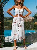 New Women Print Floral Stripe Long dress Sexy V-Neck Sleeveless Button Beach Casual Boho Midi Dress Plus Size 3XL