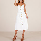 New Women Print Floral Stripe Long dress Sexy V-Neck Sleeveless Button Beach Casual Boho Midi Dress Plus Size 3XL
