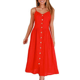 New Women Print Floral Stripe Long dress Sexy V-Neck Sleeveless Button Beach Casual Boho Midi Dress Plus Size 3XL