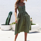 New Women Print Floral Stripe Long dress Sexy V-Neck Sleeveless Button Beach Casual Boho Midi Dress Plus Size 3XL
