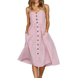 New Women Print Floral Stripe Long dress Sexy V-Neck Sleeveless Button Beach Casual Boho Midi Dress Plus Size 3XL