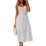 New Women Print Floral Stripe Long dress Sexy V-Neck Sleeveless Button Beach Casual Boho Midi Dress Plus Size 3XL