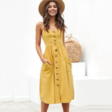 New Women Print Floral Stripe Long dress Sexy V-Neck Sleeveless Button Beach Casual Boho Midi Dress Plus Size 3XL