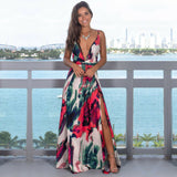 Women's V-Neck Sleeveless Long Floral Dress