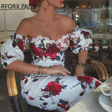 Women Short Sleeve Floral Print Lace Trim Midi Dress Bodycon Sexy Party Dress