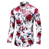 Floral Print Long Sleeve Shirts Fashion Brand Party Holiday Casual Dress Flower Shirt Homme Plus Size 7XL