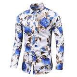 Floral Print Long Sleeve Shirts Fashion Brand Party Holiday Casual Dress Flower Shirt Homme Plus Size 7XL