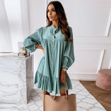 Women's Ruffle Button Front A-line Long Sleeve Dress