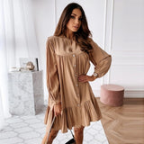 Women's Ruffle Button Front A-line Long Sleeve Dress