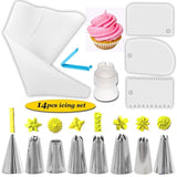 14pcs/Set Reusable Icing Piping Nozzle Set and Pastry Set DIY Cake Decorating Tool