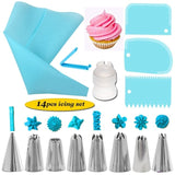 14pcs/Set Reusable Icing Piping Nozzle Set and Pastry Set DIY Cake Decorating Tool