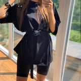 Simple Casual Solid Women's Two Piece Suits with Belt