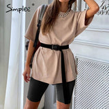 Simple Casual Solid Women's Two Piece Suits with Belt