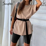 Simplee Casual solid women's two piece suits with belt Home fashion bicycle sets Sports shorts tracksuit suit Spring summer 2020