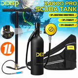 DIDEEP 1L Scuba Diving Cylinder Mini Oxygen Tank Set Respirator Air Tank Hand Pump for Snorkeling Breath Diving Equipment Black