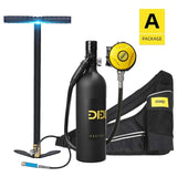 DIDEEP 1L Scuba Diving Cylinder Mini Oxygen Tank Set Respirator Air Tank Hand Pump for Snorkeling Breath Diving Equipment Black