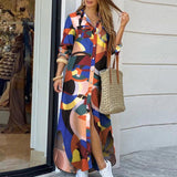 Women Elegant Lapel Neck Button Down Dress 2020 Summer Letter Print Long Shirt Dress
