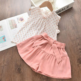 Menoea Girls Clothing Sets 2020 New Style Summer Children Clothes Cute  Dots Lace + Bow Short Pants 2pc Kids Clothes Sets