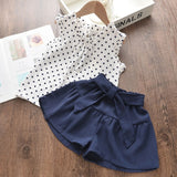 Menoea Girls Clothing Sets 2020 New Style Summer Children Clothes Cute  Dots Lace + Bow Short Pants 2pc Kids Clothes Sets