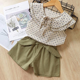 Menoea Girls Clothing Sets 2020 New Style Summer Children Clothes Cute  Dots Lace + Bow Short Pants 2pc Kids Clothes Sets