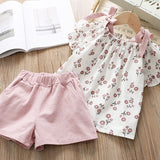 Menoea Girls Clothing Sets 2020 New Style Summer Children Clothes Cute  Dots Lace + Bow Short Pants 2pc Kids Clothes Sets