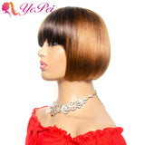Ombre Short Bob Wig With Bangs Brazilian Straight Human Hair Wigs Honey Blond Human Hair Full Wigs With Front Bang Remy Hair
