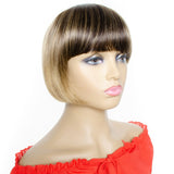 Ombre Short Bob Wig With Bangs Brazilian Straight Human Hair Wigs Honey Blond Human Hair Full Wigs With Front Bang Remy Hair