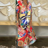 Women Elegant Lapel Neck Button Down Dress 2020 Summer Letter Print Long Shirt Dress