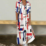 Women Elegant Lapel Neck Button Down Dress 2020 Summer Letter Print Long Shirt Dress