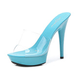Candy Colors Wedding Shoes Woman Platform Sandals Summer PVC Slides Waterproof 13cm Nightclub Sexy High-heeled Slippers Womens