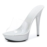 Candy Colors Wedding Shoes Woman Platform Sandals Summer PVC Slides Waterproof 13cm Nightclub Sexy High-heeled Slippers Womens