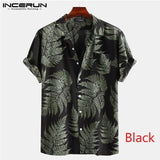 INCERUN Men Short Sleeve Lapel Printed Shirt Tropical Leaf Pattern Floral Shirt Casual Summer Hawaiian Holiday Camisa Tops S-5XL