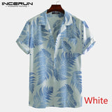 INCERUN Men Short Sleeve Lapel Printed Shirt Tropical Leaf Pattern Floral Shirt Casual Summer Hawaiian Holiday Camisa Tops S-5XL