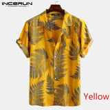 INCERUN Men Short Sleeve Lapel Printed Shirt Tropical Leaf Pattern Floral Shirt Casual Summer Hawaiian Holiday Camisa Tops S-5XL