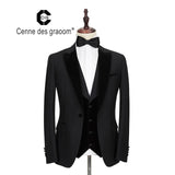 Cenne Des Graoom New Men Suit Costume 3 Pieces Velvet Lapel Slim Fit Shawl Lapel Tuxedo DG-MT