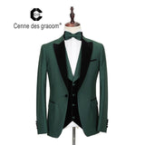 Cenne Des Graoom New Men Suit Costume 3 Pieces Velvet Lapel Slim Fit Shawl Lapel Tuxedo DG-MT