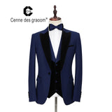 Cenne Des Graoom New Men Suit Costume 3 Pieces Velvet Lapel Slim Fit Shawl Lapel Tuxedo DG-MT