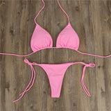 Summer Sexy Solid Mirco Bikini Sets Women Tie Side G-String Thong Swimsuit Female Bandage Bathing Suit Brazlian Swimwear Biquini