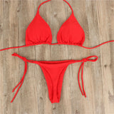 Summer Sexy Solid Mirco Bikini Sets Women Tie Side G-String Thong Swimsuit Female Bandage Bathing Suit Brazlian Swimwear Biquini