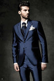 Slim Fit Groomsmen One Button Groom Tuxedos Peak Blue Lapel Men Suits Wedding Best Man 3 Pieces ( Jacket+Pants+Vest+Tie ) C825