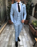 Slim Fit Groomsmen One Button Groom Tuxedos Peak Blue Lapel Men Suits Wedding Best Man 3 Pieces ( Jacket+Pants+Vest+Tie ) C825